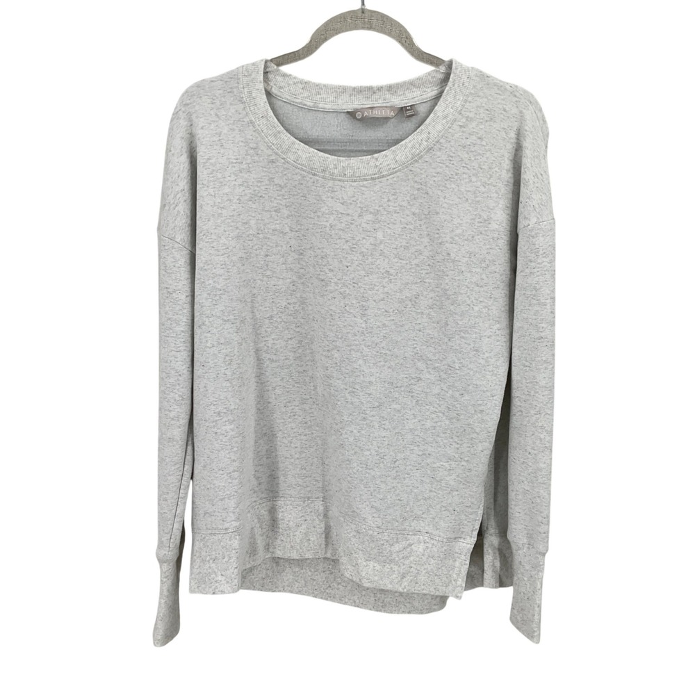 Athleta Coaster Luxe Sweatshirt Womens M Gray Relaxed Fleece Thumbhole Pullover